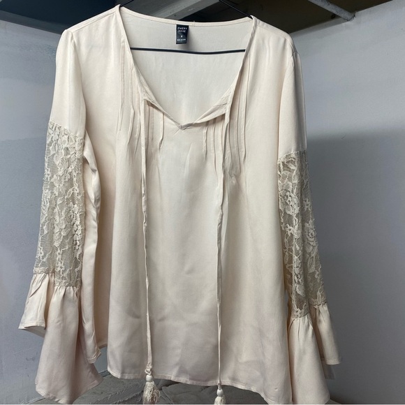 Womens Emery Rose Ivory Floral Laced Long-sleeve Top Medium - Picture 1 of 11